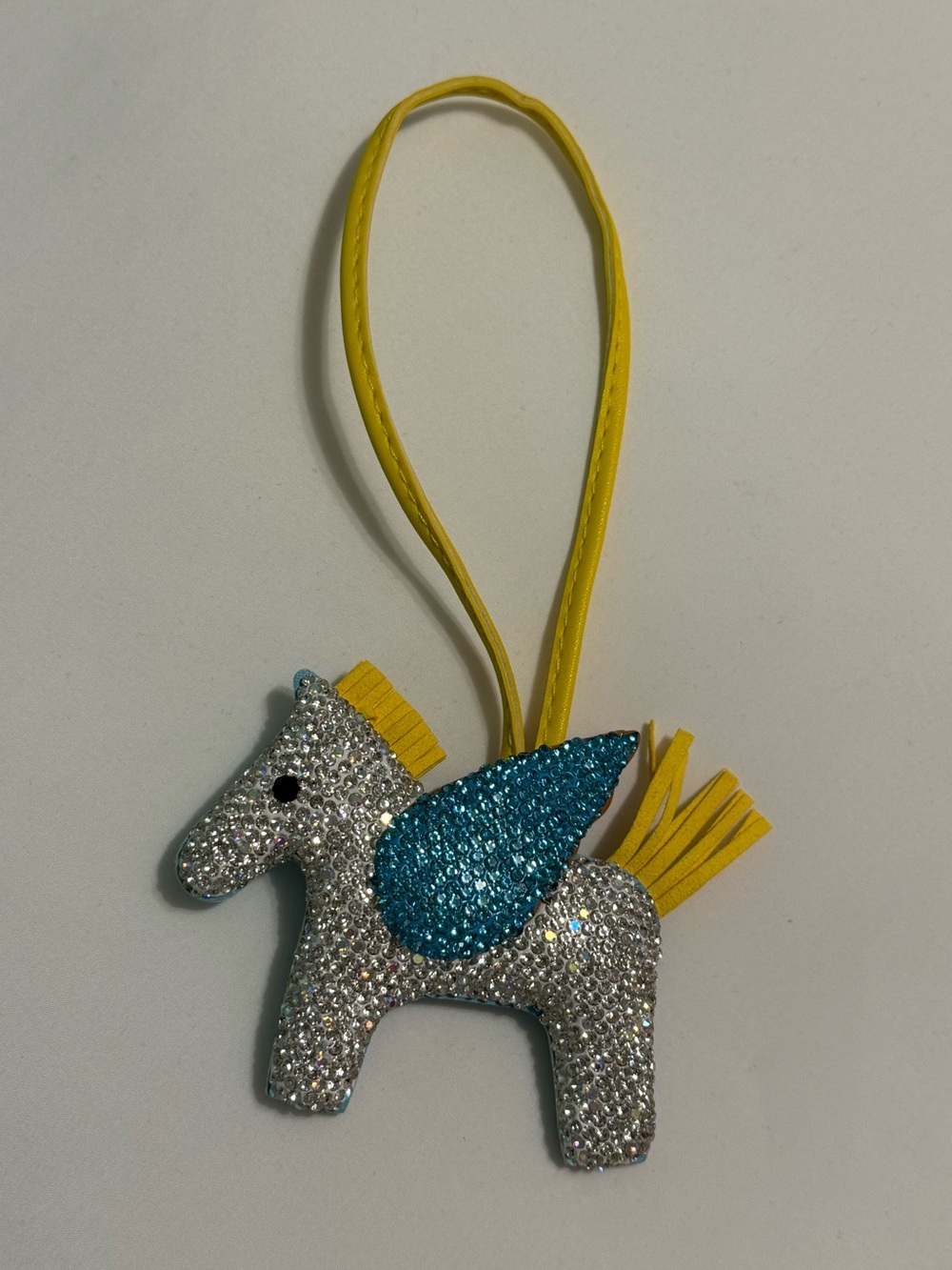 Rhinestone Sparkling Silver Yellow Blue Winged Horse Bag Charm - NWOT